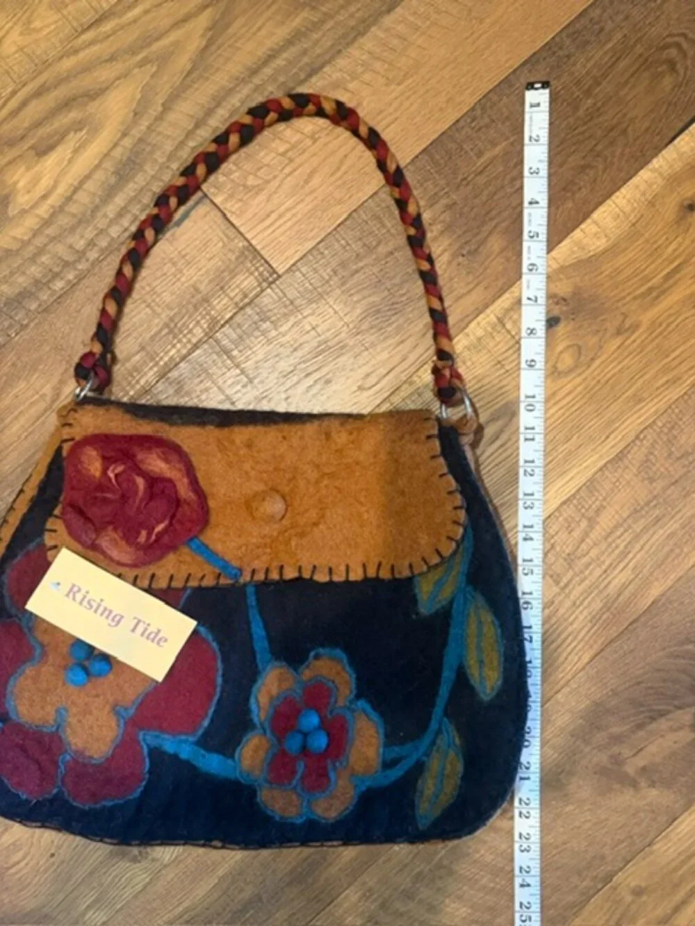 Rising Tide 100% Wool Felt Floral Shoulder Bag Handmade Nepal Boho NWT
